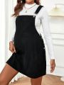 SHEIN Maternity Solid Corduroy Overall Dress Without Tee