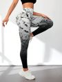 Yoga Floral Elastic Gradient Compression Leggings For Sports (Random Print)