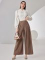 SHEIN Modely Women's Pleated Wide Leg Long Pants