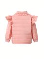 SHEIN Kids EVRYDAY Young Girl Ruffle Trim Button Front Puffer Coat