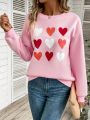 Heart Pattern Print Long Sleeve Sweatshirt