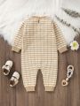 Baby Girl Striped Pattern Ruffle Trim Bow Front Jumpsuit