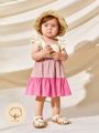 Cozy Cub Baby Girl Square Neck Short Sleeve Colorblock Patchwork Dress