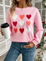 Heart Pattern Print Long Sleeve Sweatshirt