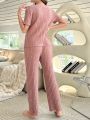 Women'S Lace Splice Short Sleeve And Pants Pajama Set