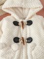SHEIN Baby Girl Dual Pocket Duffle Flannel Hooded Coat