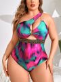 SHEIN Swim Chicsea Women'S Plus Size One Shoulder One-Piece Swimsuit