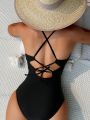 Women's Cross Straps Backless One-Piece Swimsuit