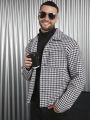 Manfinity Men 1pc Houndstooth Print Pocket Patched Overcoat