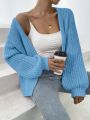 SHEIN Frenchy Ribbed Knit Lantern Sleeve Duster Cardigan