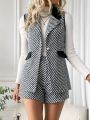 SHEIN Privé Women's Striped Blazer With Pointed Lapel Collar Suit Set