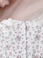 Spring And Autumn Sweet Baby Girls' Floral Print Ruffle Trim Dress