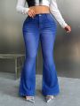 SHEIN ICON Y2k Blue Plus Size Women'S Casual High Waisted Skinny Denim Flare Pants