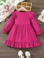 Young Girl Ruffle Trim Flounce Sleeve Dress