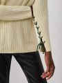 ALBERTI Solid Ribbed Knit Split Hem Sweater