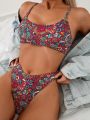 SHEIN Swim Vcay Women's Mandala Printed Bikini Set With Spaghetti Straps