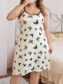 Plus Butterfly Print Contrast Binding Cami Nightdress