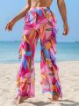 SHEIN Swim Vcay Botanical Print Ruffle Trim Cover Up Pants