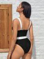 SHEIN Leisure Colorblock Push Up One Piece Swimsuit With Belt