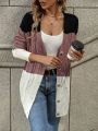 Color Block Drop Shoulder Cable Knit Cardigan