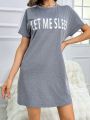 Women's Letter Print Round Neck Nightgown