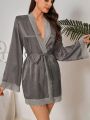 Women's Loose Fit Lace Patchwork Front Open Sleepwear Robe