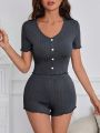 Women's Ribbed Short Sleeve Top And Shorts Pajama Set