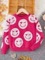 SHEIN Tween Girl Expression Pattern Drop Shoulder Sweater