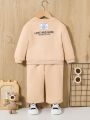 SHEIN Baby Boy Letter Patched Sweatshirt & Sweatpants