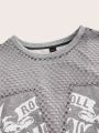 ROMWE PUNK Plus Size Mesh Panel Skull Print Sweatshirt