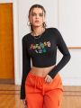 Street Sport Letter Printed Cropped Athletic T-Shirt