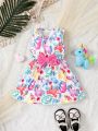 SHEIN Baby Girl Unicorn Print Bow Front Dress