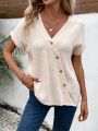 Women's Solid Color Short Sleeve Button-down Shirt