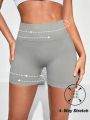 Yoga Basic Solid Color Wide Waistband Sports Shorts