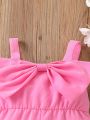 Baby Girl Pink Valentine's Day Bowknot Decor Strap Romper