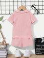 SHEIN Baby Boy Solid Color Casual Comfortable Outfit