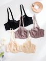 Plus Size Women'S Lace Splice Bra (With Steel Ring, 3pcs/Pack)