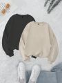 2pcs Solid Thermal Lined Sweatshirt