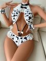 SHEIN Women's Sexy Underwear Cow Pattern Sexy One-piece