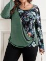 Plus Size Women's Floral Print Pleated T-shirt