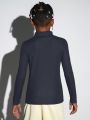 SHEIN Kids Cooltwn Boys' Casual Turtleneck Long Sleeve T-shirt