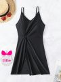 SHEIN DD+ Solid Color One-Piece Swimsuit With Knot Detail