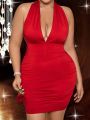 SHEIN SXY Plus Size Deep V-Neck Halter Backless Dress