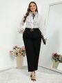 SHEIN Privé Women's Plus Size Elegant Long Pants With Pockets