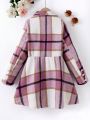 Tween Girls Casual Fashionable Plaid Overcoat