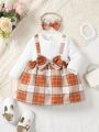 Baby Girls' Checked Patchwork Bow Decorated Dress