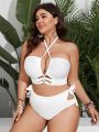 SHEIN Swim Vcay Plus Size Solid Color Hollow Out Swimsuit Set