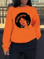 Women's Character & Letter Printed Fleece Pullover Sweatshirt