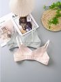 Teen Girl 2pcs Solid Ribbed Knit Adjustable Strap Bralette