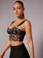 LOVING U Floral Embroidered Sheer Bustier Top